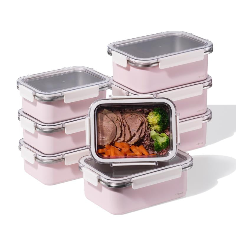 [Official] Carote 16PCS Food Storage Container Set, White & Pink, Leakproof, Microwave & Freezer Safe, Perfect for Meal Prep & Leftovers