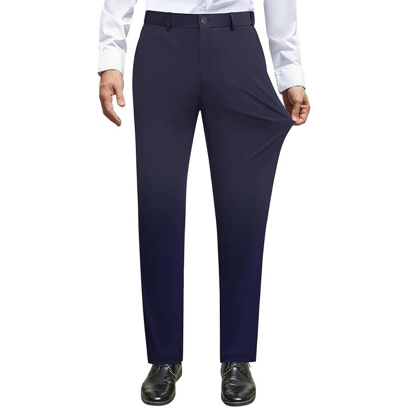Alimens&Gentle Men’S Business Casual Stretch Dress Pants, No-Iron Flat-Front Dress Pants with Expandable Waist