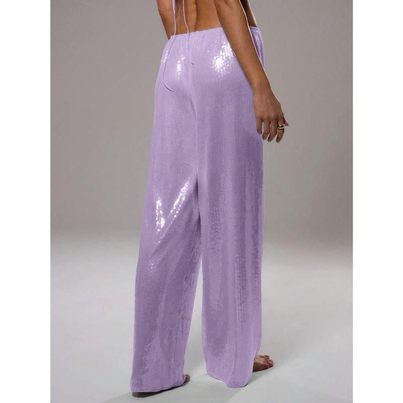 Women´S Sparkle Sequin Pants Lightweight Elastic Waist Wide Leg Loose Pants Trousers