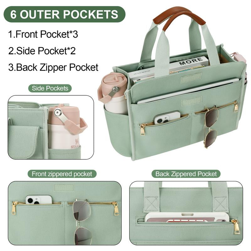 KKXIU Large Canvas Tote Bag Purse for Women with Zipper and Compartments for Work College Bible Lapatop Crossbody Handbag