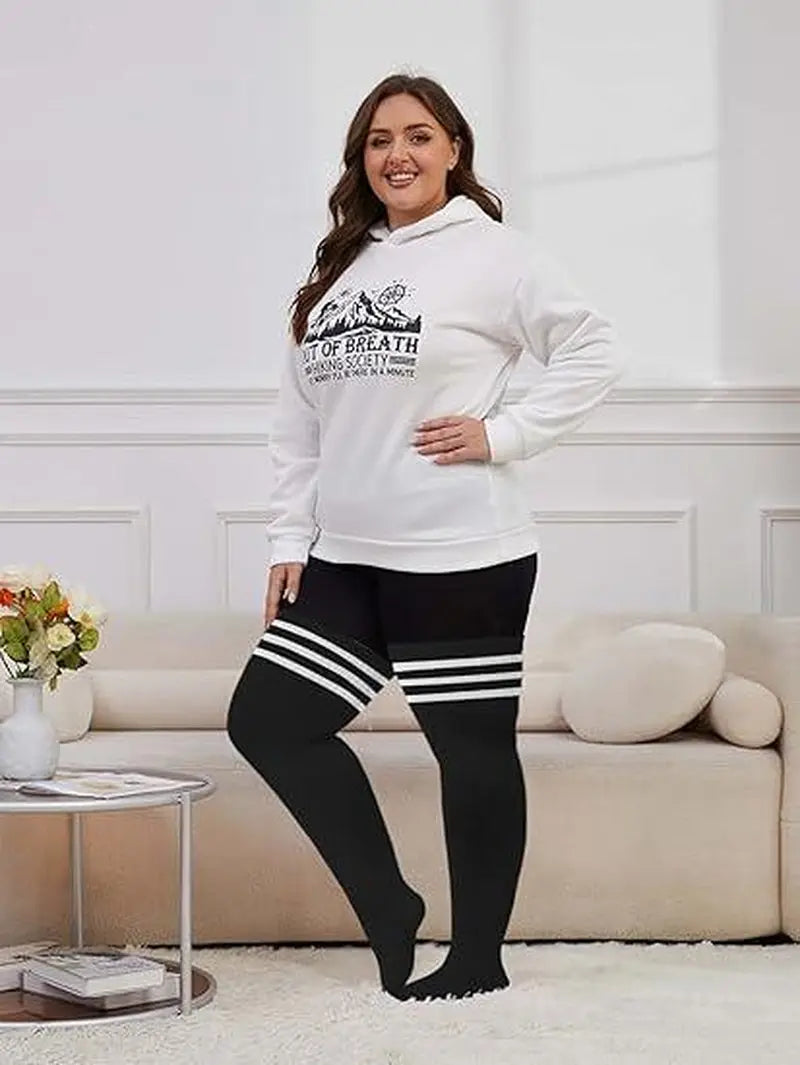 Plus Size Women's Extra Long Thigh High Socks for Curvy Thighs - Over the Knee Stockings and Leg Warmers