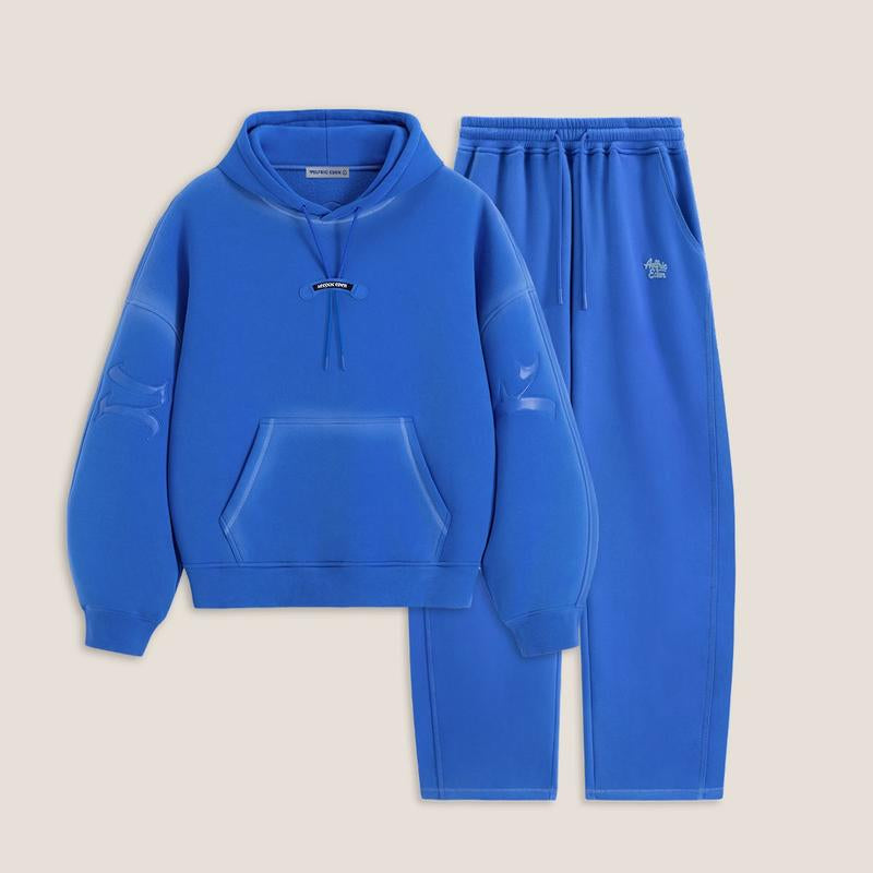 Aelfric Eden Souffle Cloud ICON Boxy Set Premium Unisex 2 Piece Oversized Batwing Sleeve Hoodie & Baggy Pants Leather Patch Y2K Heavyweight Streetwear