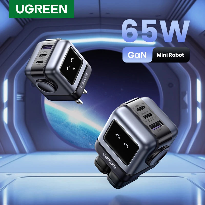 【US Plug】UGREEN 65W 30W GaN Charger Robot Design PD3.0 Fast Charger QC4.0 3.0 PPS for iPhone 17 16 15 Pro Macbook Laptop Table easy-shop-bay