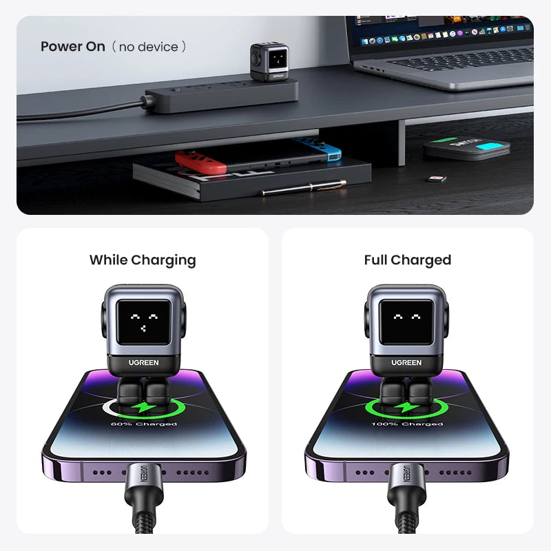 【US Plug】UGREEN 65W 30W GaN Charger Robot Design PD3.0 Fast Charger QC4.0 3.0 PPS for iPhone 17 16 15 Pro Macbook Laptop Table easy-shop-bay