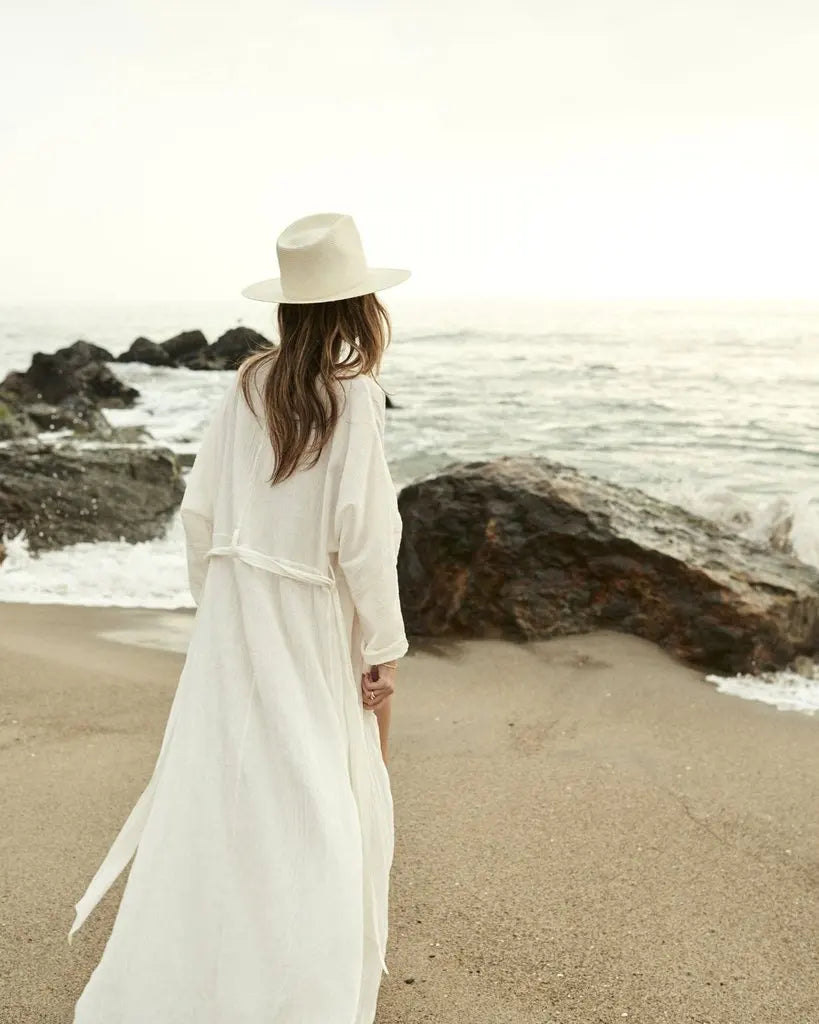 Solid Pattern White Crepe Long Sleeve Bathing Robe Plunge Neck Beach Bikini Cover Quick Dry 3-Piece Plus Size Set High Quality easy-shop-bay