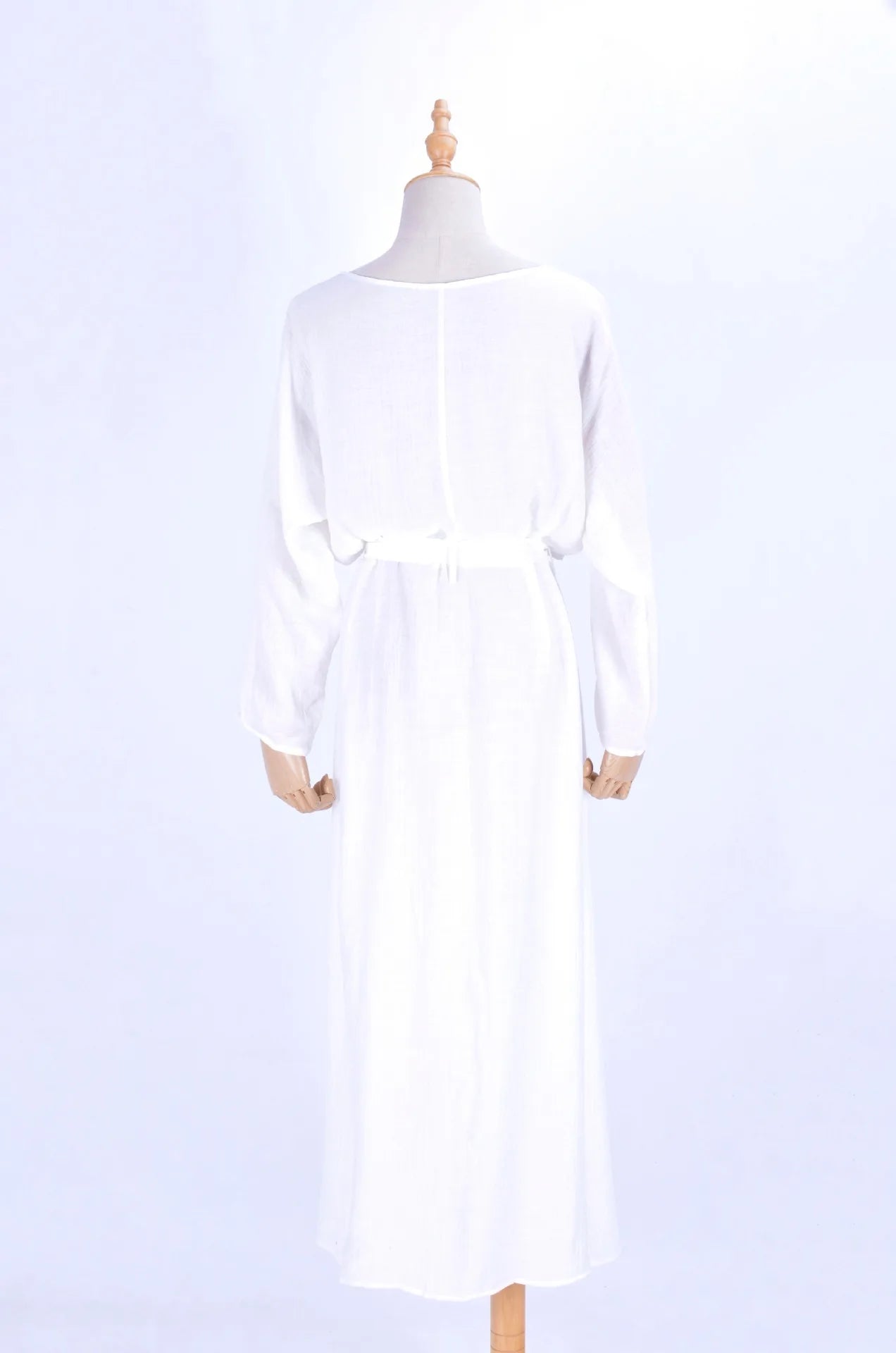 Solid Pattern White Crepe Long Sleeve Bathing Robe Plunge Neck Beach Bikini Cover Quick Dry 3-Piece Plus Size Set High Quality easy-shop-bay