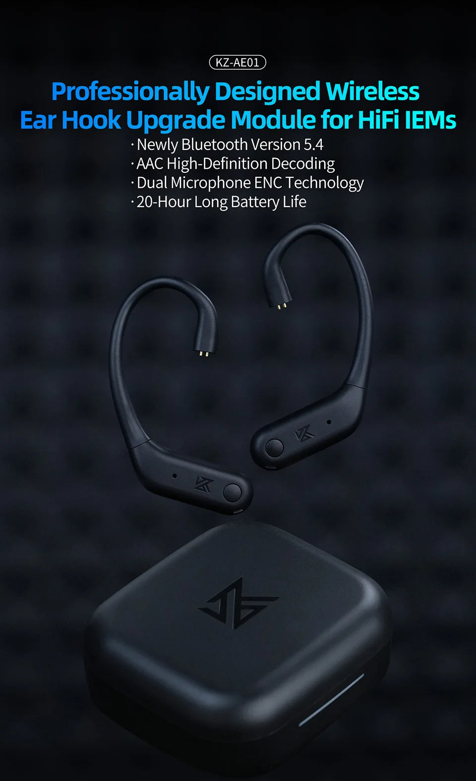 KZ AE01 Wireless Upgrade Cable Bluetooth-compatible 5.4 HIFI Wireless Ear Hook C PIN Connector With Charging Case easy-shop-bay