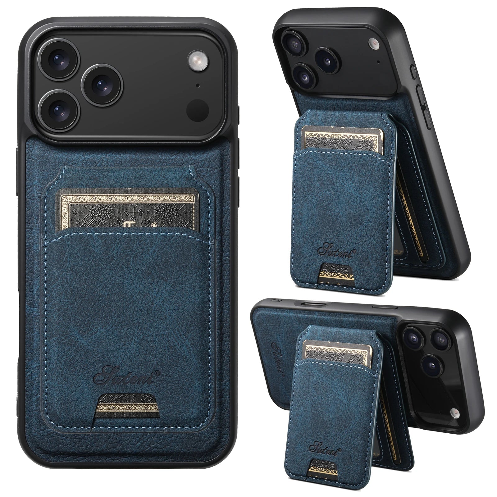 SUTENI Wireless Charging Phone Case Magnet Card Holder Stand Faux Leather For iPhone 17 Pro Max 16 Plus 15 14 13 12 easy-shop-bay