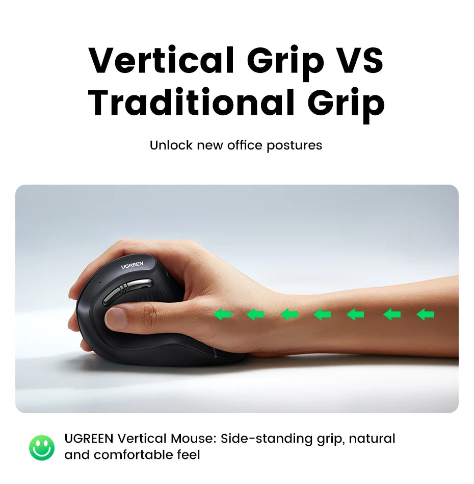 UGREEN Vertical Mouse Wireless Bluetooth5.0 2.4G Ergonomic 4000DPI 6 Mute Buttons for MacBook Tablet Laptops Computer PC Mice easy-shop-bay