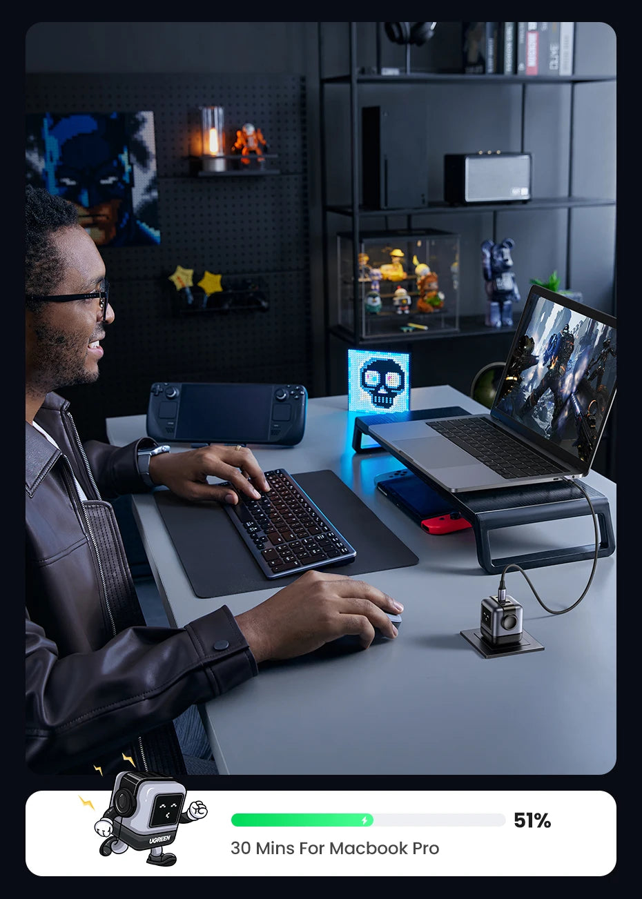 【US Plug】UGREEN 65W 30W GaN Charger Robot Design PD3.0 Fast Charger QC4.0 3.0 PPS for iPhone 17 16 15 Pro Macbook Laptop Table easy-shop-bay