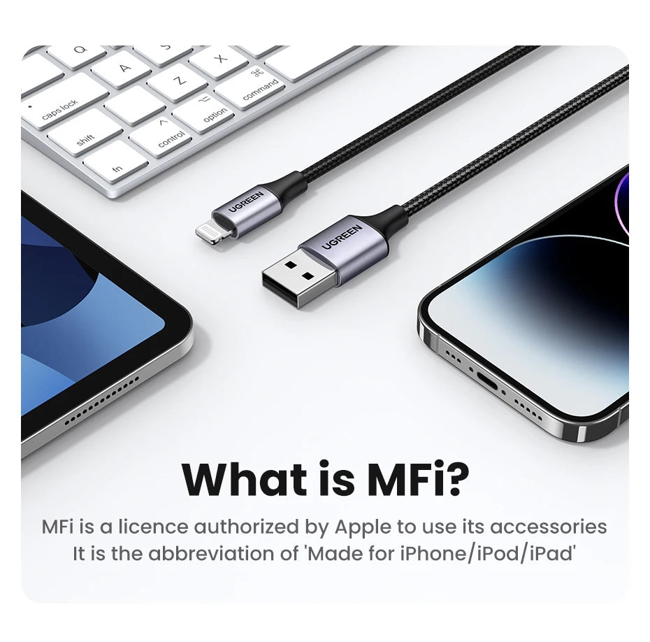 UGREEN MFi USB Cable for iPhone 14 13 12 Pro Max 2.4A Fast Charging Lightning Cable for iPad Mini Phone Data Cable easy-shop-bay