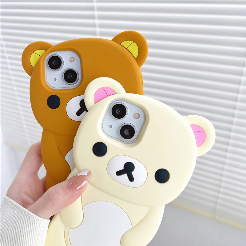 Rilakkuma Bear Silicone Soft Cover Case For iPhone 17 16 15 14 13 12 11 Pro Max mini Plus Xs XR 6 7 8 Plus easy-shop-bay