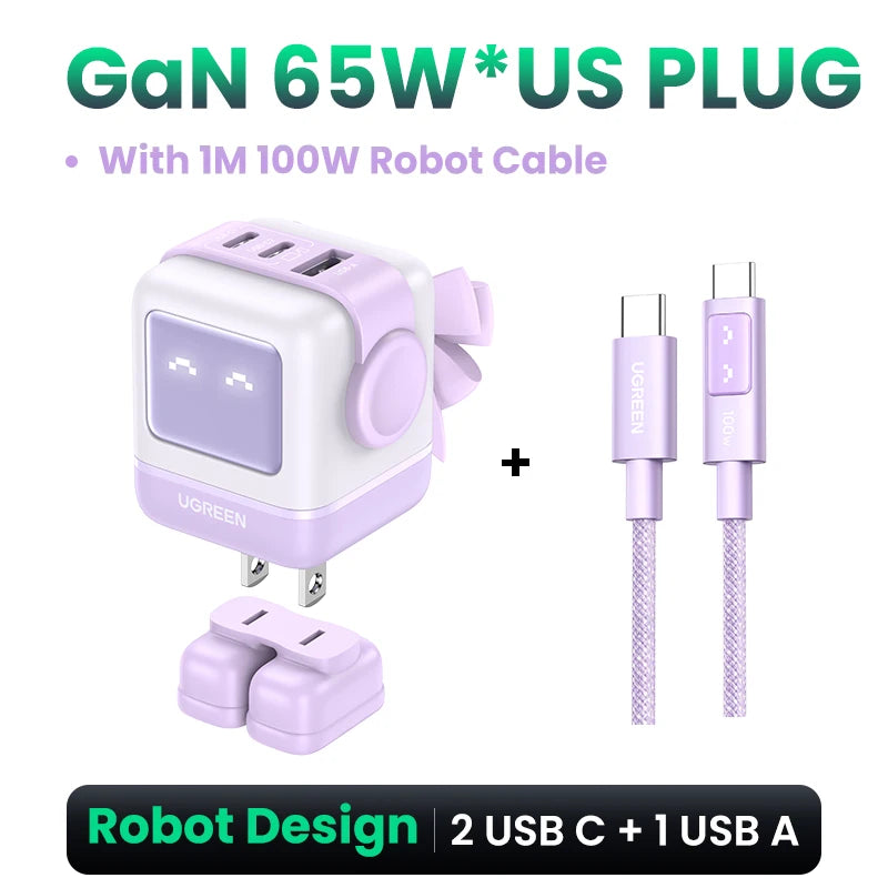 【US Plug】UGREEN 65W 30W GaN Charger Robot Design PD3.0 Fast Charger QC4.0 3.0 PPS for iPhone 17 16 15 Pro Macbook Laptop Table easy-shop-bay