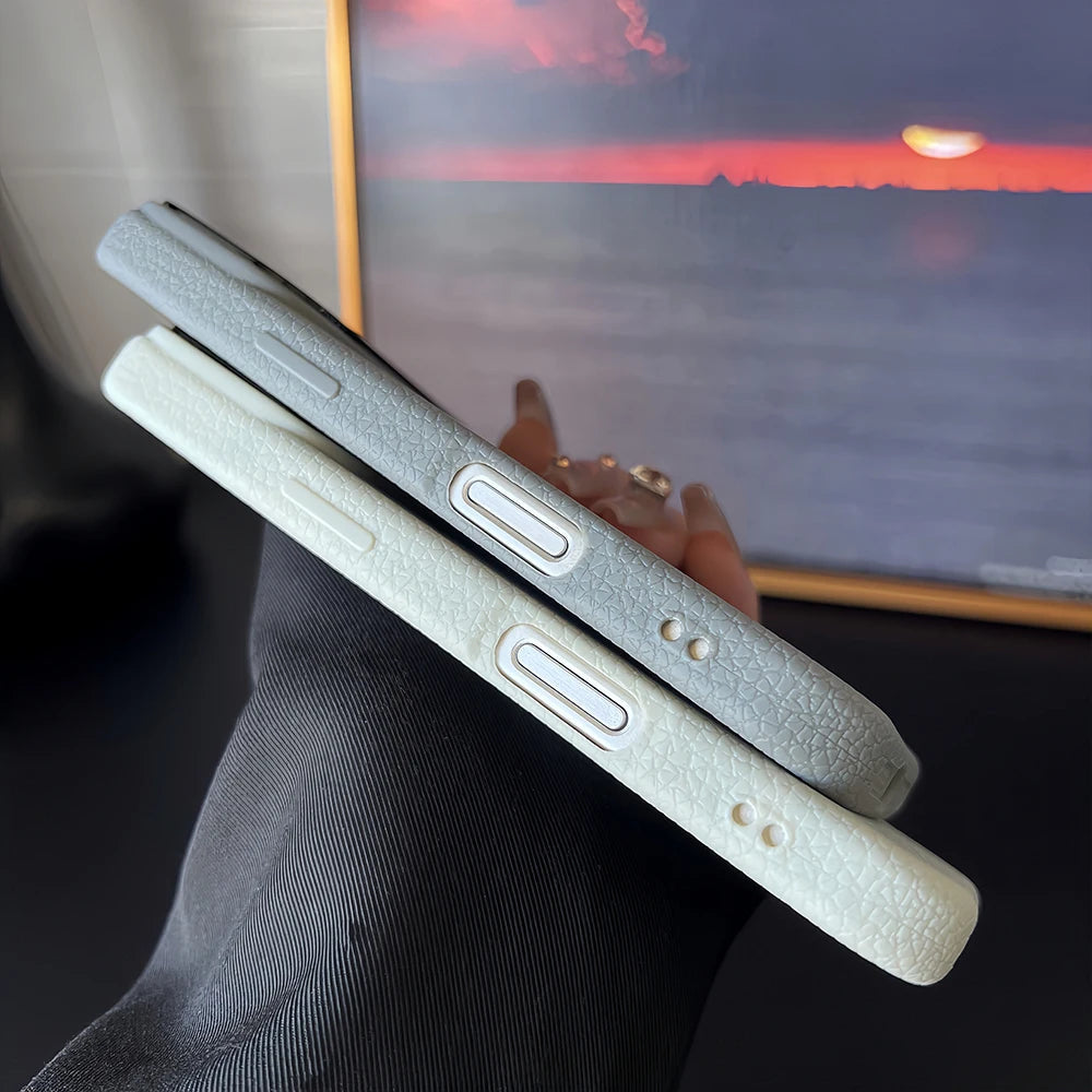 Frosted Hit Color Lichee Pattern Magnetic Phone Case For iPhone 17 Air 16 15 14 13 12 11 Pro Max Plus For Magsafe TPU Soft Cover easy-shop-bay