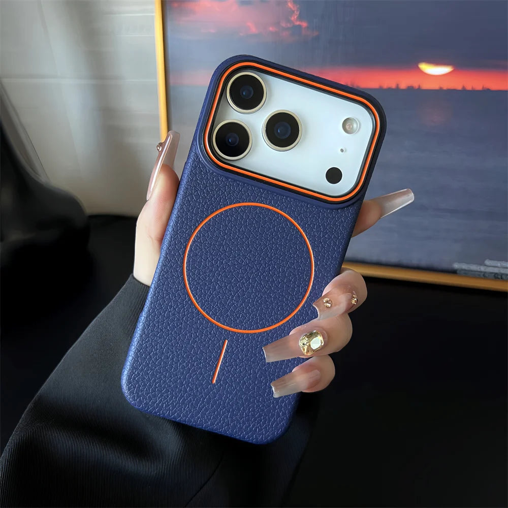 Frosted Hit Color Lichee Pattern Magnetic Phone Case For iPhone 17 Air 16 15 14 13 12 11 Pro Max Plus For Magsafe TPU Soft Cover easy-shop-bay