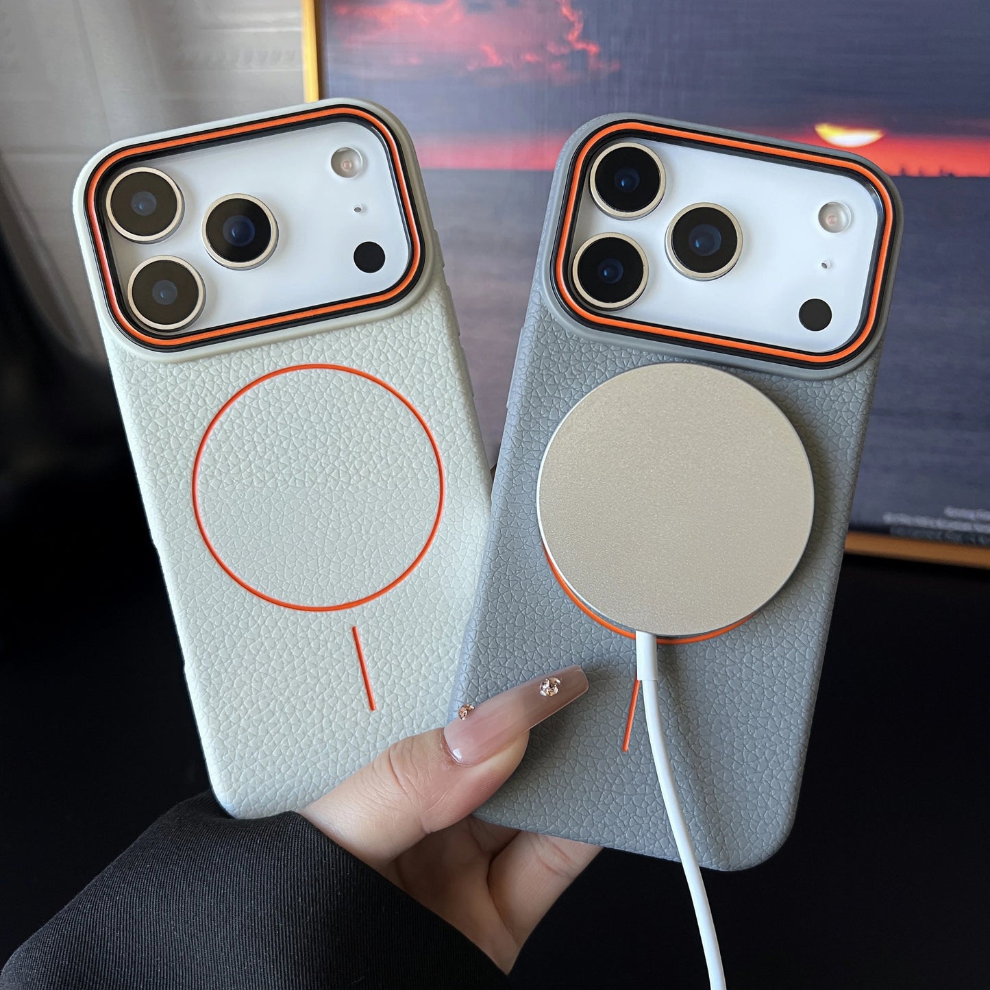 Frosted Hit Color Lichee Pattern Magnetic Phone Case For iPhone 17 Air 16 15 14 13 12 11 Pro Max Plus For Magsafe TPU Soft Cover easy-shop-bay