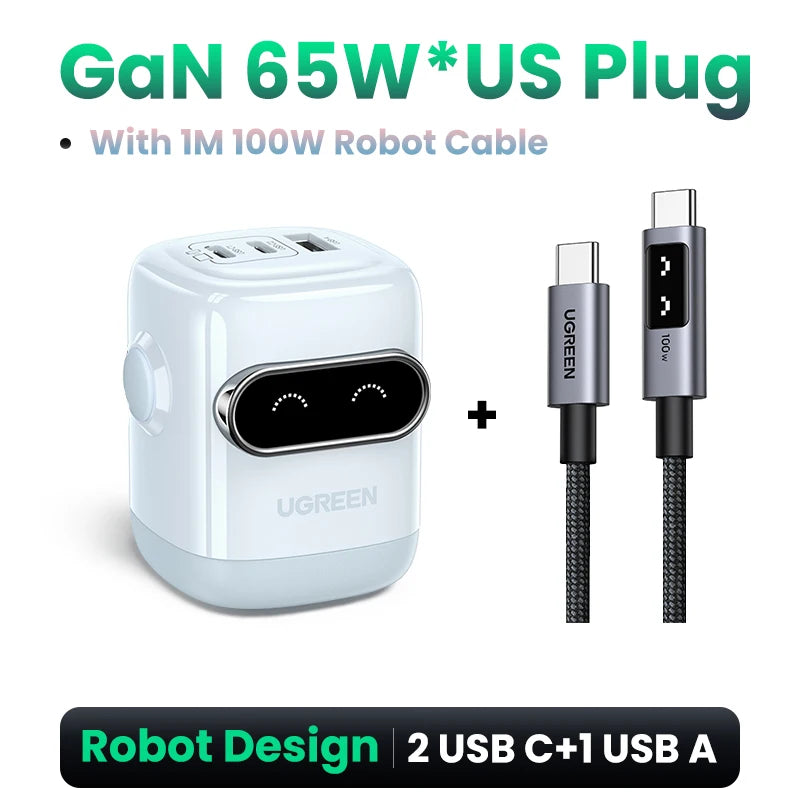 【US Plug】UGREEN 65W 30W GaN Charger Robot Design QC4.0 3.0 PPS for iPhone 17 16 15 Pro Macbook Laptops Tablet PD3.0 Fast Charg easy-shop-bay