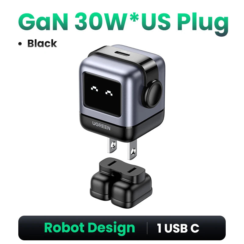 【US Plug】UGREEN 65W 30W GaN Charger Robot Design PD3.0 Fast Charger QC4.0 3.0 PPS for iPhone 17 16 15 Pro Macbook Laptop Table easy-shop-bay