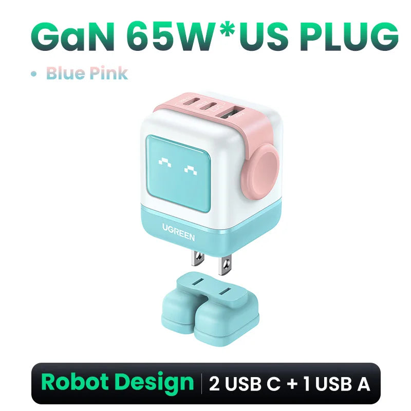 【US Plug】UGREEN 65W 30W GaN Charger Robot Design PD3.0 Fast Charger QC4.0 3.0 PPS for iPhone 17 16 15 Pro Macbook Laptop Table easy-shop-bay