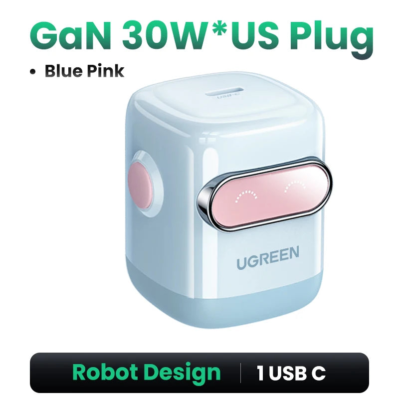 【US Plug】UGREEN 65W 30W GaN Charger Robot Design QC4.0 3.0 PPS for iPhone 17 16 15 Pro Macbook Laptops Tablet PD3.0 Fast Charg easy-shop-bay
