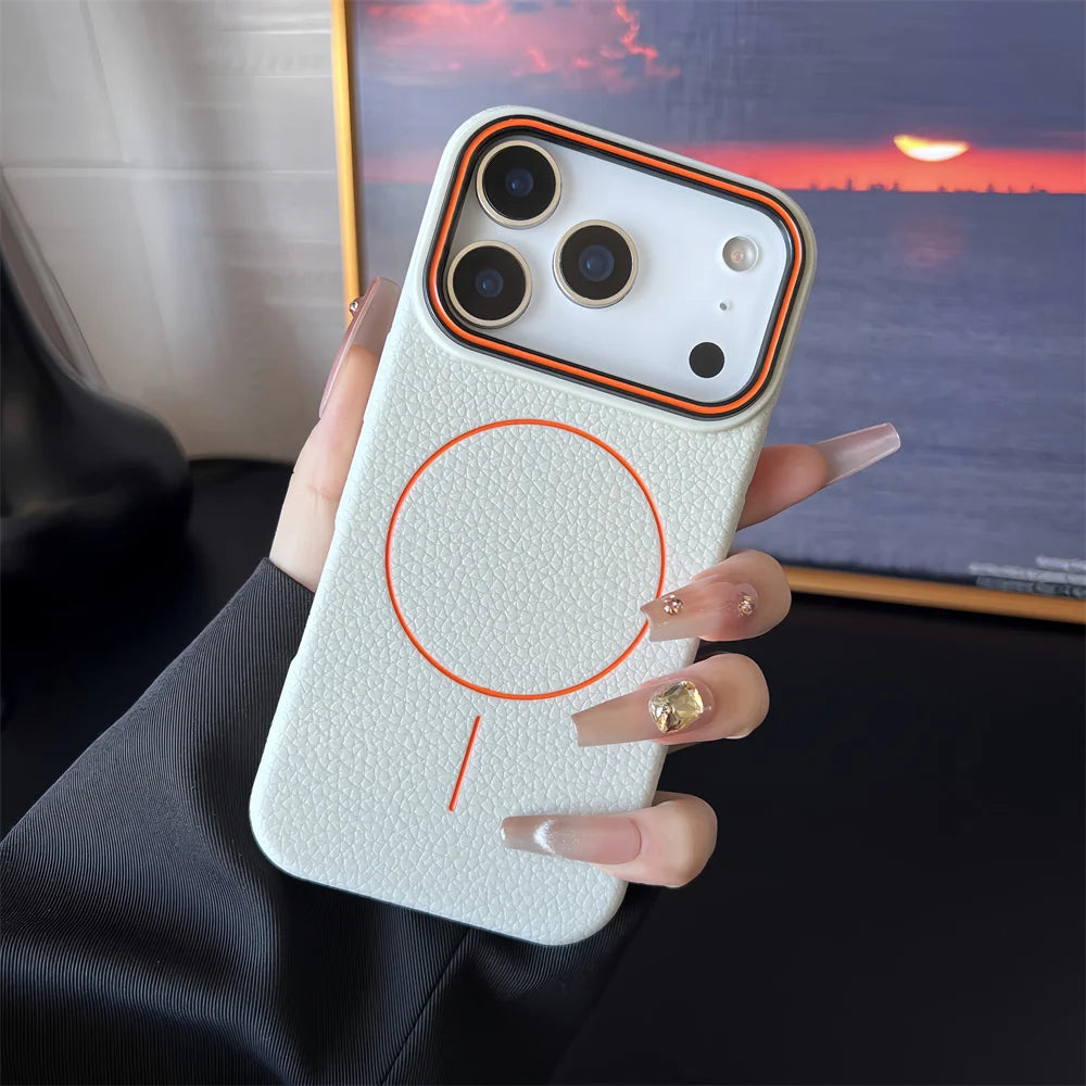 Frosted Hit Color Lichee Pattern Magnetic Phone Case For iPhone 17 Air 16 15 14 13 12 11 Pro Max Plus For Magsafe TPU Soft Cover easy-shop-bay