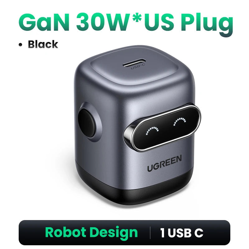 【US Plug】UGREEN 65W 30W GaN Charger Robot Design QC4.0 3.0 PPS for iPhone 17 16 15 Pro Macbook Laptops Tablet PD3.0 Fast Charg easy-shop-bay
