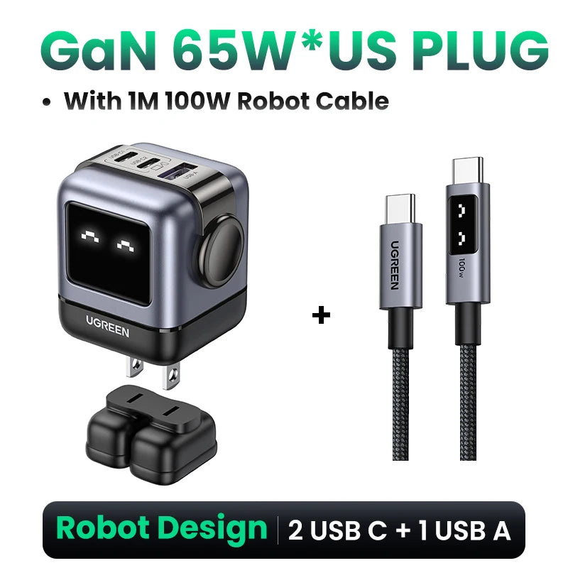 【US Plug】UGREEN 65W 30W GaN Charger Robot Design PD3.0 Fast Charger QC4.0 3.0 PPS for iPhone 17 16 15 Pro Macbook Laptop Table easy-shop-bay