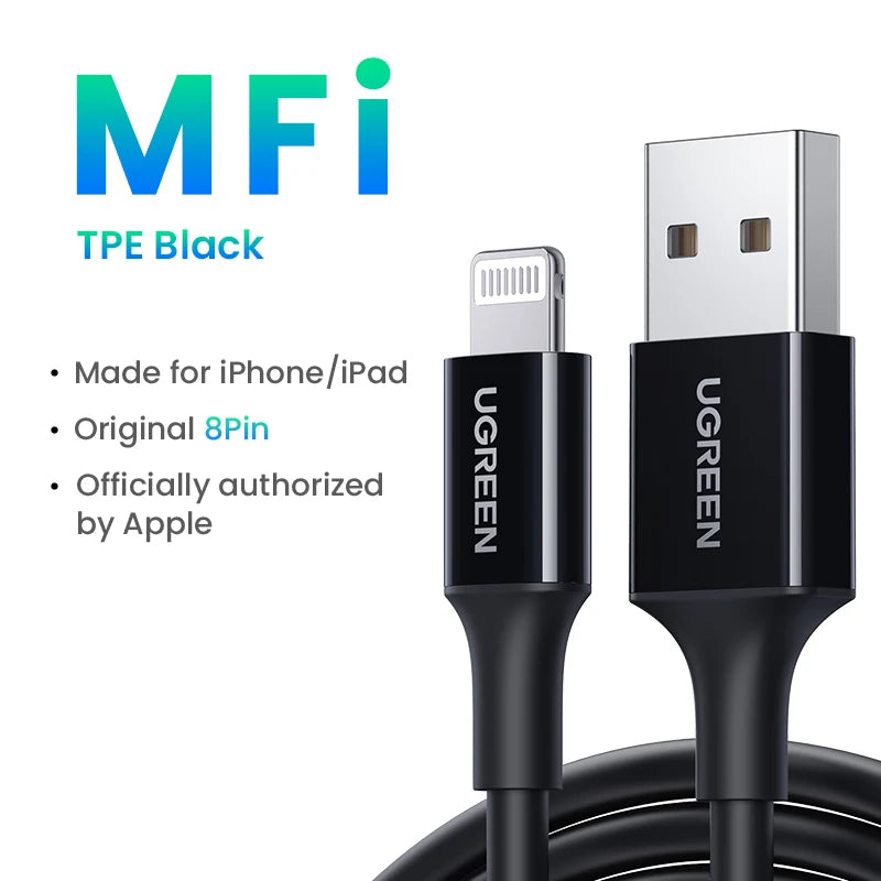 UGREEN MFi USB Cable for iPhone 14 13 12 Pro Max 2.4A Fast Charging Lightning Cable for iPad Mini Phone Data Cable easy-shop-bay
