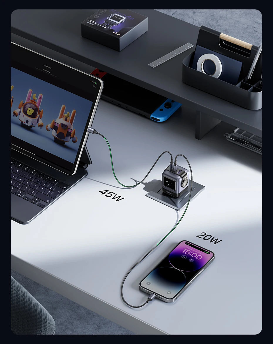 【US Plug】UGREEN 65W 30W GaN Charger Robot Design PD3.0 Fast Charger QC4.0 3.0 PPS for iPhone 17 16 15 Pro Macbook Laptop Table easy-shop-bay