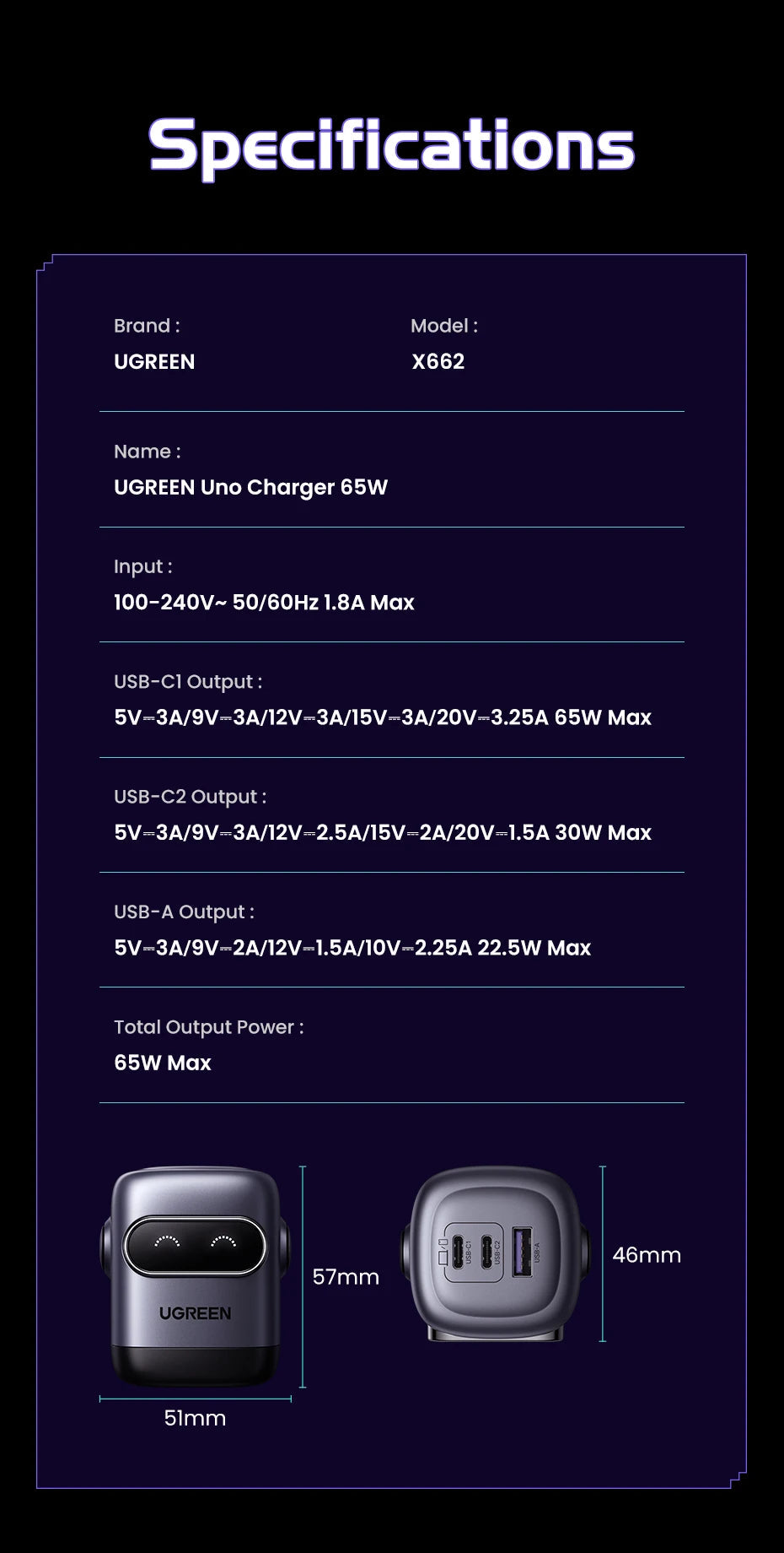 【US Plug】UGREEN 65W 30W GaN Charger Robot Design QC4.0 3.0 PPS for iPhone 17 16 15 Pro Macbook Laptops Tablet PD3.0 Fast Charg easy-shop-bay