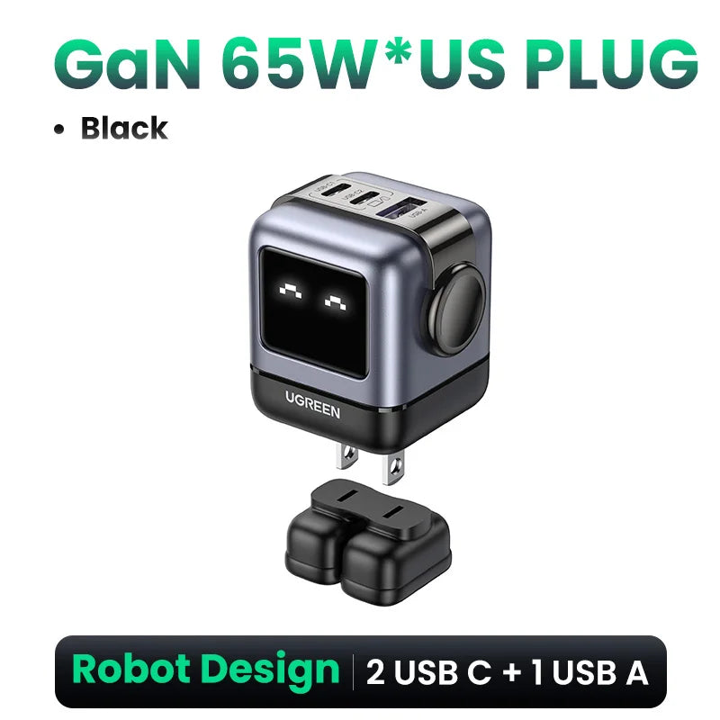 【US Plug】UGREEN 65W 30W GaN Charger Robot Design PD3.0 Fast Charger QC4.0 3.0 PPS for iPhone 17 16 15 Pro Macbook Laptop Table easy-shop-bay
