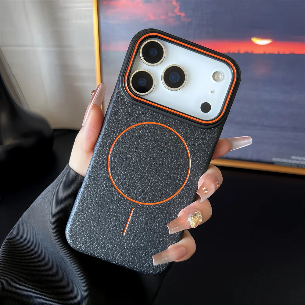 Frosted Hit Color Lichee Pattern Magnetic Phone Case For iPhone 17 Air 16 15 14 13 12 11 Pro Max Plus For Magsafe TPU Soft Cover easy-shop-bay