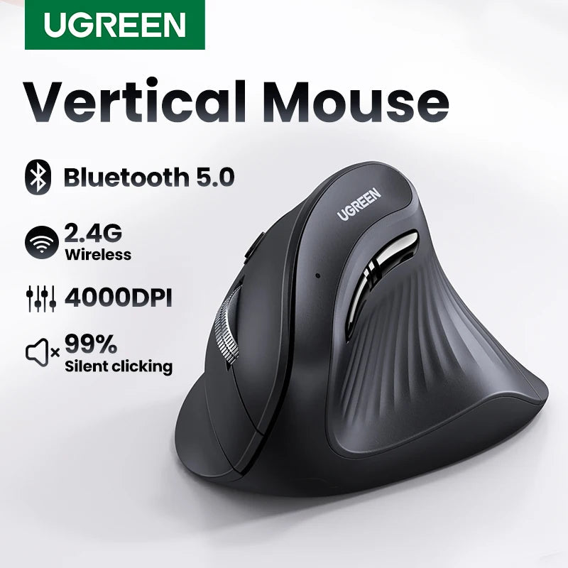 UGREEN Vertical Mouse Wireless Bluetooth5.0 2.4G Ergonomic 4000DPI 6 Mute Buttons for MacBook Tablet Laptops Computer PC Mice easy-shop-bay
