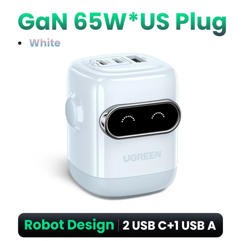 【US Plug】UGREEN 65W 30W GaN Charger Robot Design QC4.0 3.0 PPS for iPhone 17 16 15 Pro Macbook Laptops Tablet PD3.0 Fast Charg easy-shop-bay