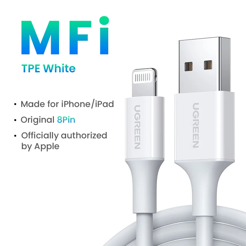 UGREEN MFi USB Cable for iPhone 14 13 12 Pro Max 2.4A Fast Charging Lightning Cable for iPad Mini Phone Data Cable easy-shop-bay