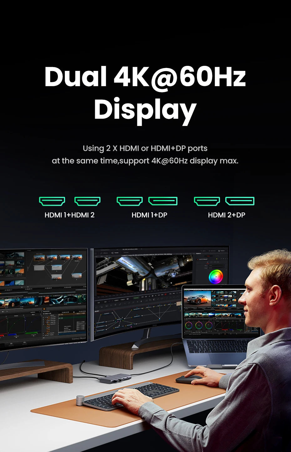 UGREEN Triple Display USB C HUB 10Gbps 4K HDMI Adapter 8-in-1 Splitter with HDMI DP USB3.2 PD 100W Dock for MacBook Pro Air PC easy-shop-bay