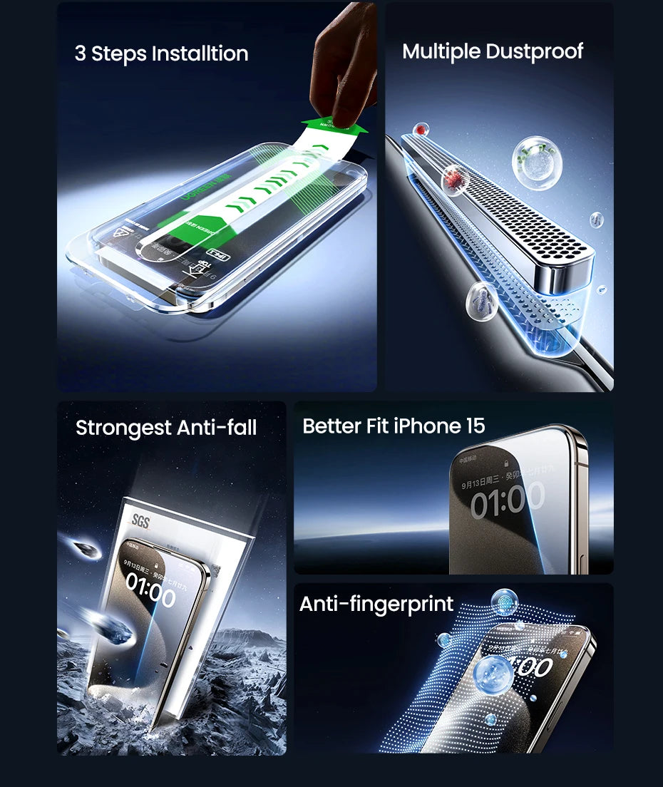 UGREEN Dust-free Screen Protector For iPhone 16 Pro Max Tempered Glass For iPhone 16 Pro Screen Protectors 15Pro Plus Film easy-shop-bay