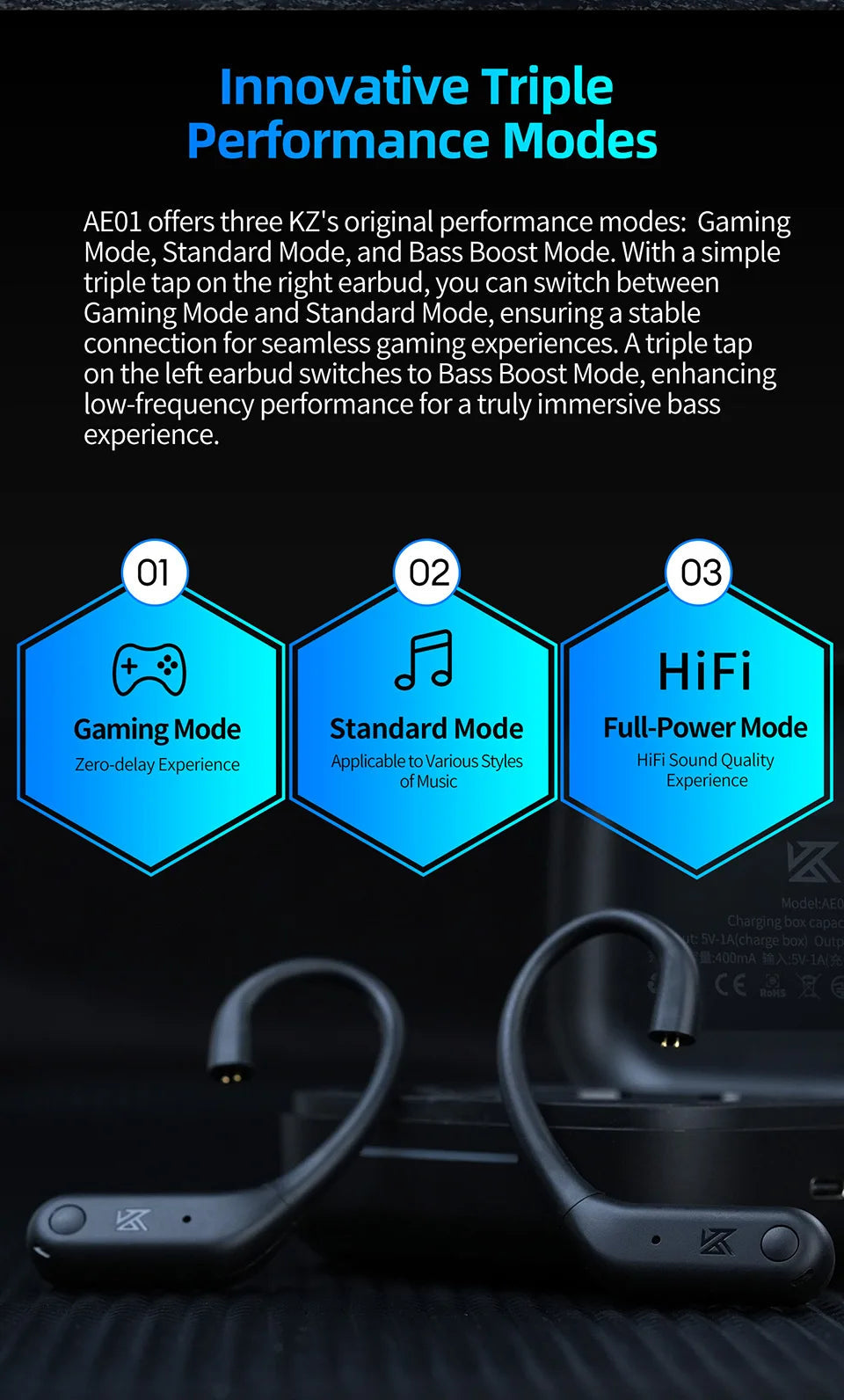 KZ AE01 Wireless Upgrade Cable Bluetooth-compatible 5.4 HIFI Wireless Ear Hook C PIN Connector With Charging Case easy-shop-bay