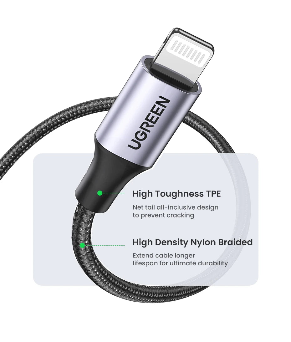 UGREEN MFi USB Cable for iPhone 14 13 12 Pro Max 2.4A Fast Charging Lightning Cable for iPad Mini Phone Data Cable easy-shop-bay