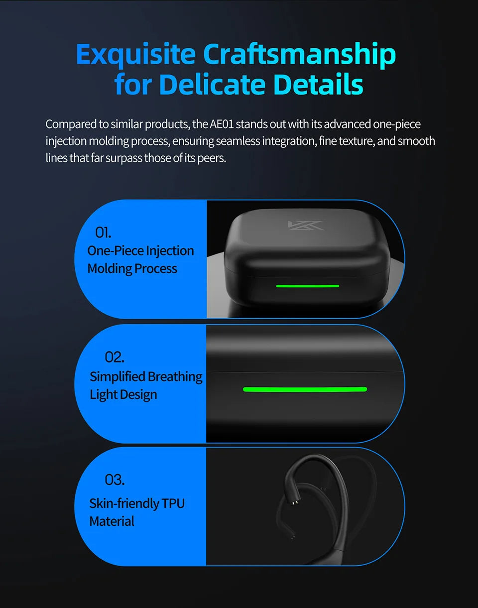 KZ AE01 Wireless Upgrade Cable Bluetooth-compatible 5.4 HIFI Wireless Ear Hook C PIN Connector With Charging Case easy-shop-bay