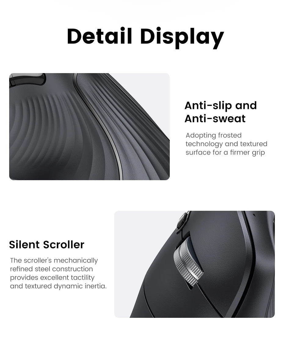 UGREEN Vertical Mouse Wireless Bluetooth5.0 2.4G Ergonomic 4000DPI 6 Mute Buttons for MacBook Tablet Laptops Computer PC Mice easy-shop-bay