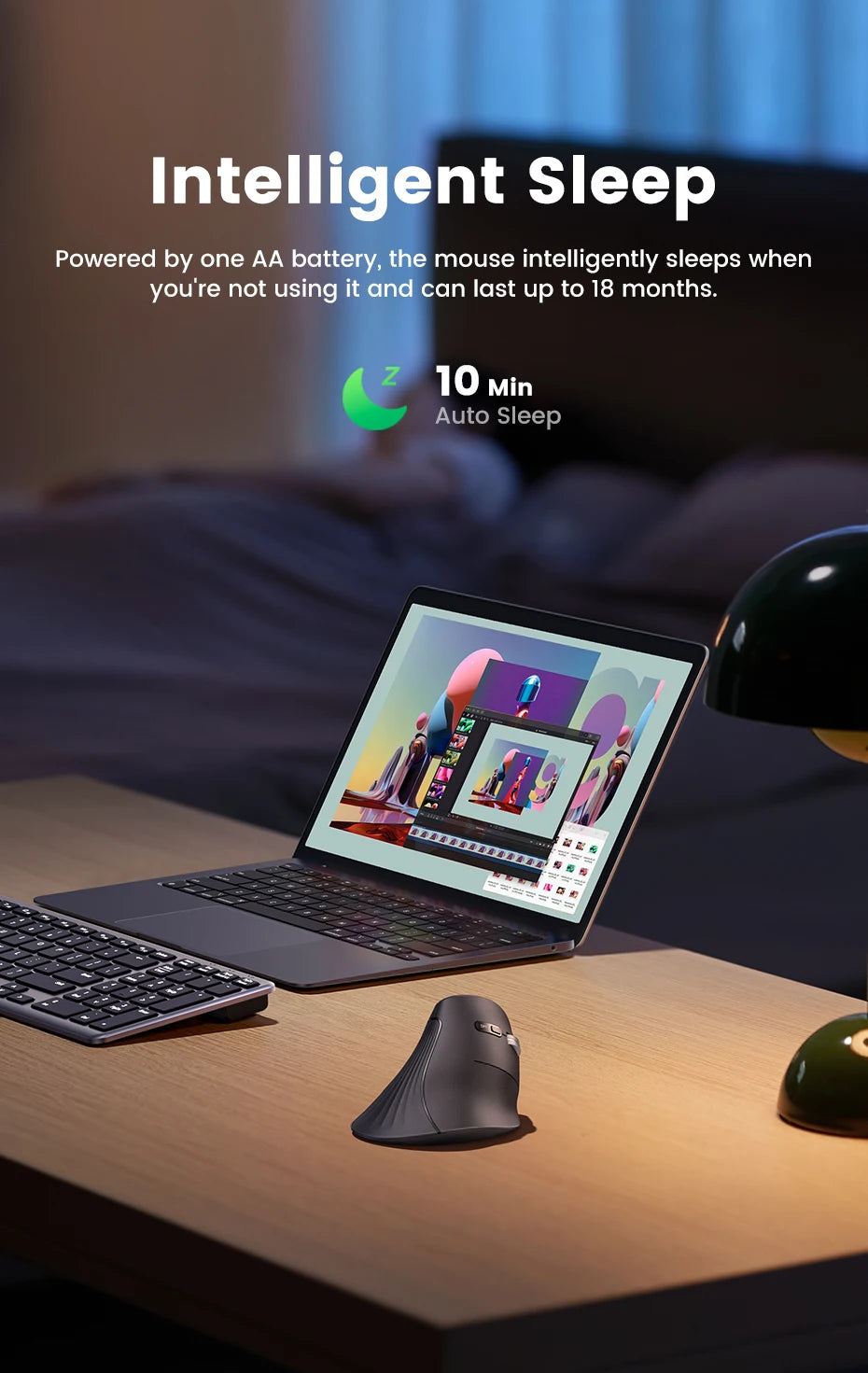 UGREEN Vertical Mouse Wireless Bluetooth5.0 2.4G Ergonomic 4000DPI 6 Mute Buttons for MacBook Tablet Laptops Computer PC Mice easy-shop-bay