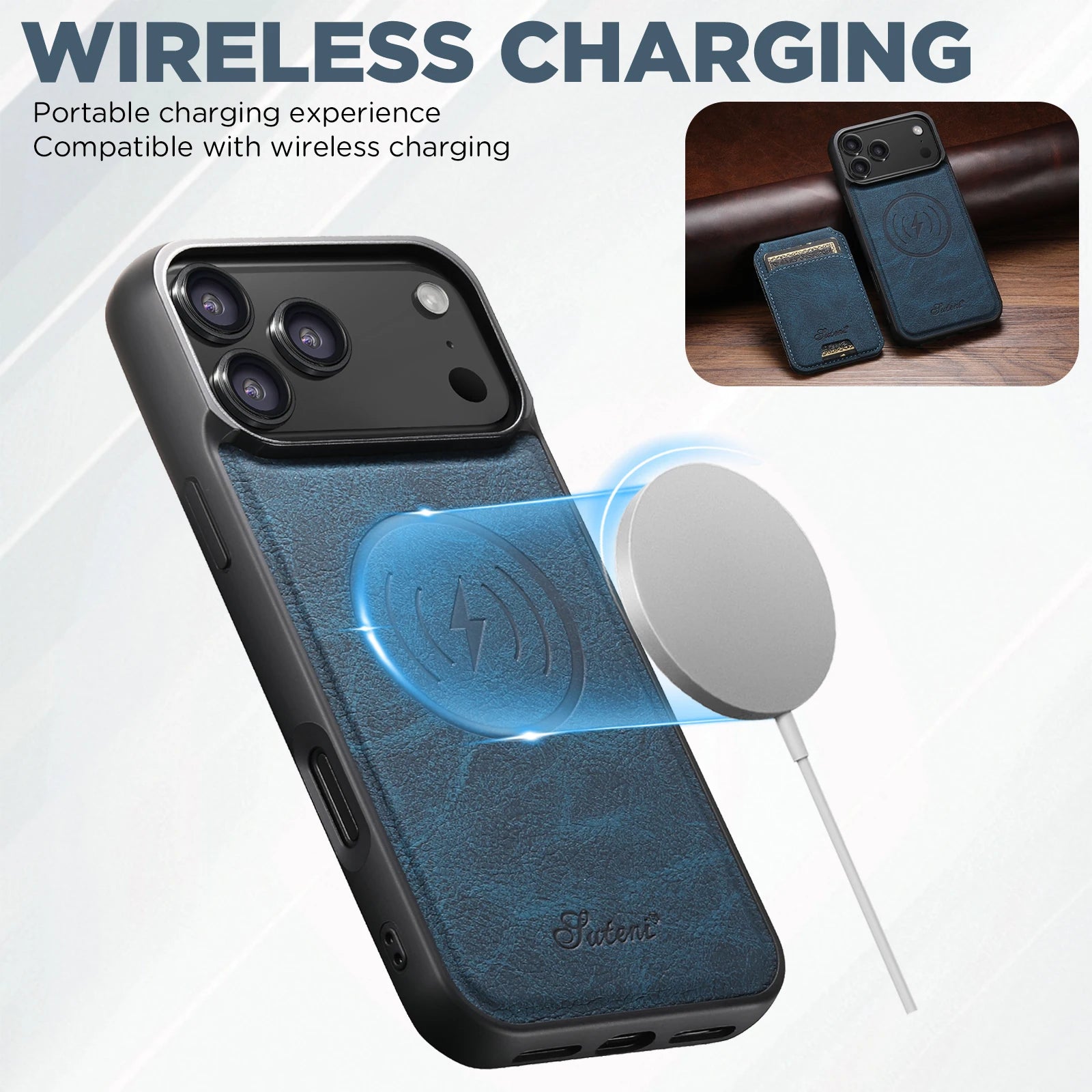 SUTENI Wireless Charging Phone Case Magnet Card Holder Stand Faux Leather For iPhone 17 Pro Max 16 Plus 15 14 13 12 easy-shop-bay