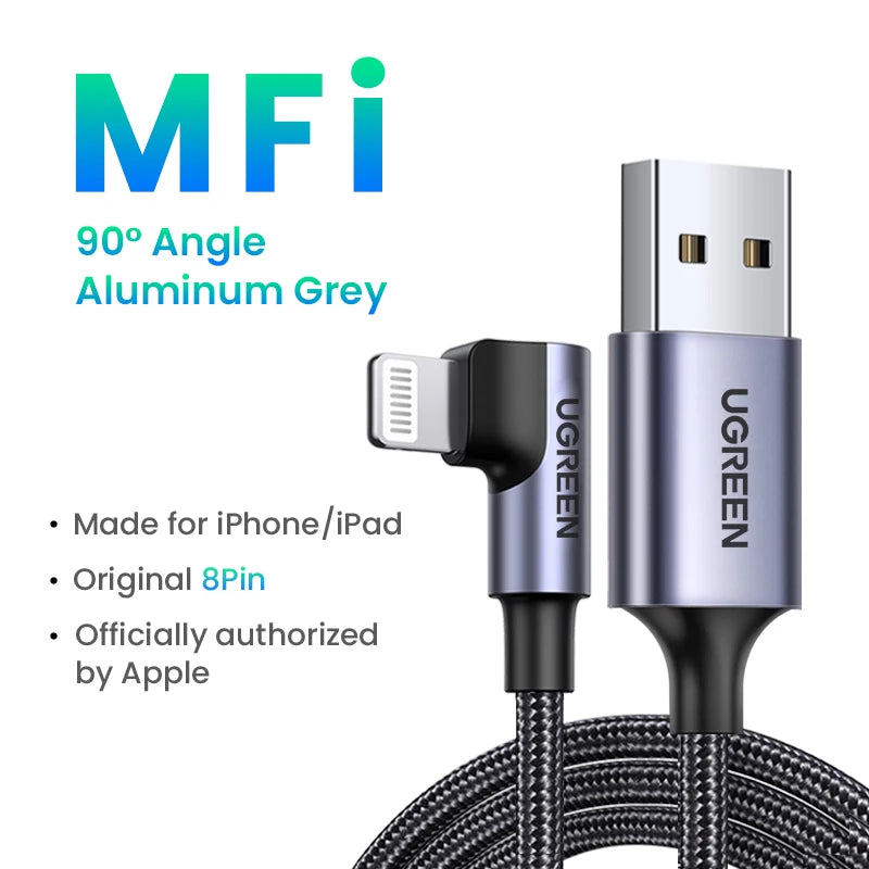 UGREEN MFi USB Cable for iPhone 14 13 12 Pro Max 2.4A Fast Charging Lightning Cable for iPad Mini Phone Data Cable easy-shop-bay