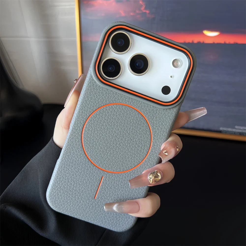 Frosted Hit Color Lichee Pattern Magnetic Phone Case For iPhone 17 Air 16 15 14 13 12 11 Pro Max Plus For Magsafe TPU Soft Cover easy-shop-bay