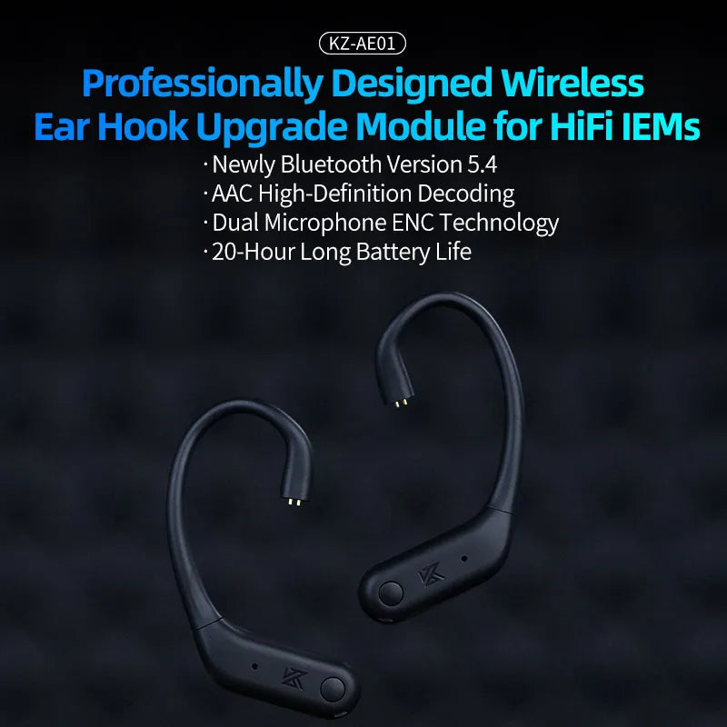 KZ AE01 Wireless Upgrade Cable Bluetooth-compatible 5.4 HIFI Wireless Ear Hook C PIN Connector With Charging Case easy-shop-bay