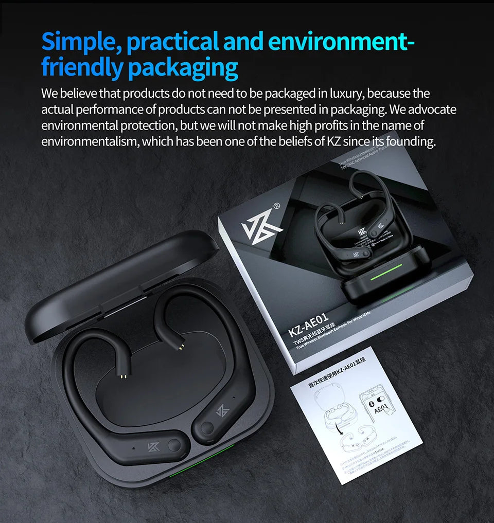 KZ AE01 Wireless Upgrade Cable Bluetooth-compatible 5.4 HIFI Wireless Ear Hook C PIN Connector With Charging Case easy-shop-bay