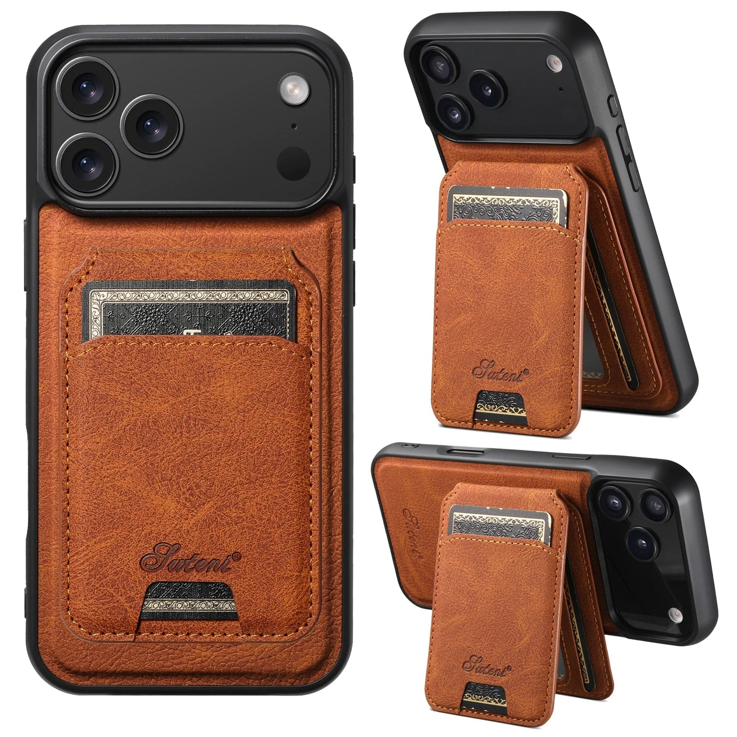 SUTENI Wireless Charging Phone Case Magnet Card Holder Stand Faux Leather For iPhone 17 Pro Max 16 Plus 15 14 13 12 easy-shop-bay