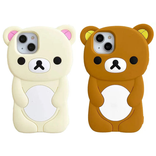 Rilakkuma Bear Silicone Soft Cover Case For iPhone 17 16 15 14 13 12 11 Pro Max mini Plus Xs XR 6 7 8 Plus easy-shop-bay