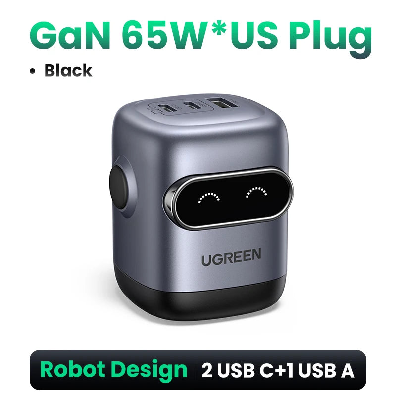 【US Plug】UGREEN 65W 30W GaN Charger Robot Design QC4.0 3.0 PPS for iPhone 17 16 15 Pro Macbook Laptops Tablet PD3.0 Fast Charg easy-shop-bay
